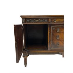 Early 20th century French walnut sideboard, fitted with six drawers and two cupboards