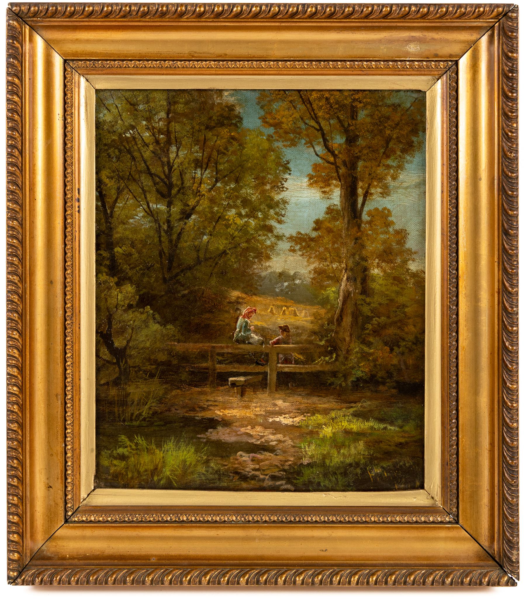 Manner of Joseph Paul Pettitt (British 1812-1882): Couple in a Country Landscape, oil on canvas indistinctly signed 29.5cm x 24cm