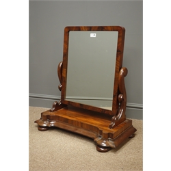  Victorian mahogany table top mirror, carved shaped uprights, W66cm, H70cm, D33cm  