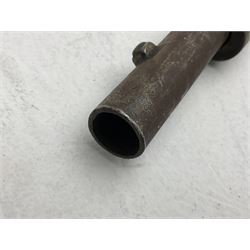 20th century Indian percussion military musket, approximately 20-bore, the 96.5cm barrel with three bands, the steel lock-plate marked 1862 Enfield, walnut full stock with brass fittings and under barrel ramrod channel L140.5cm overall