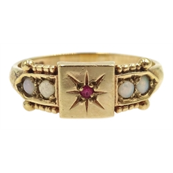 Ruby and opal gold ring hallmarked 9ct