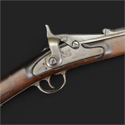 US Civil War Springfield percussion cavalry carbine, circa 1863, 50-70 Cal, the lock marked 1863 with eagle and 