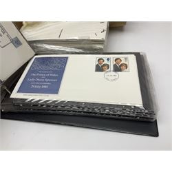 Great British and World stamps, including PHQ cards, Queen Elizabeth II first day covers, Bahamas, Belgium, Canada, India etc, housed in albums, ring binder folders and loose, in one box