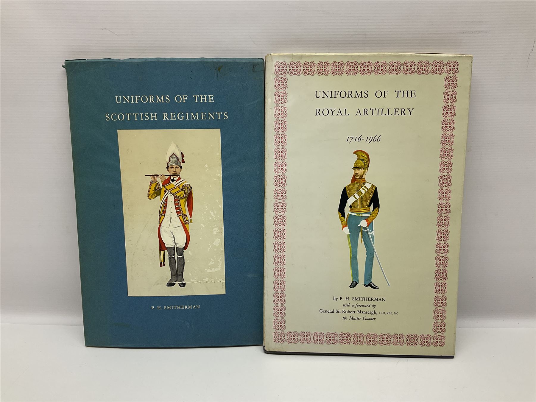 Set of six 1960s books on British Uniforms published by Hugh Evelyn London comprising Cavalry Uniforms of the British Army, Uniforms of the Royal Artillery, Uniforms of the Scottish Regiments, Uniforms of the Yeomanry Regiments and Infantry Uniforms of the British Army Series 1 & 2; all with dustjackets