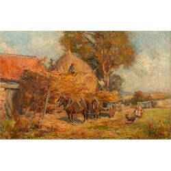 Owen Bowen (Staithes Group 1873-1967): Building a Hayrick, oil on canvas signed and dated 1900, 28cm x 45cm 
Provenance: private collection, purchased Tennants Auctioneers 22nd May 2021 Lot 226
