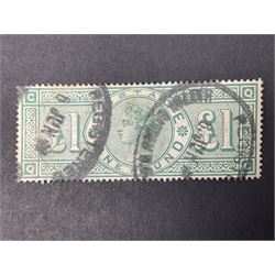 Great Britain Queen Victoria 1891 one pound green stamp, used, previously mounted