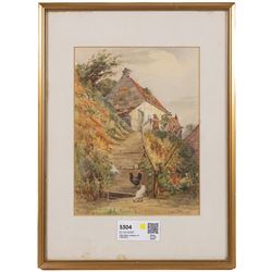 Runswick Bay and other local watercolours, and a fishermen print (4)