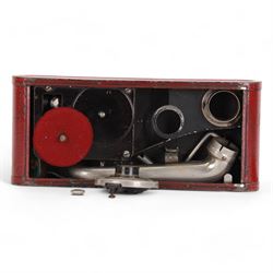 1930s Thorens Excelda portable gramophone, the case marked British Patent No 255001, L28cm