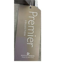 Bentley Designs - Premier collection 'Oslo' contemporary walnut extending dining table and six chairs upholstered in steel grey fabric. 