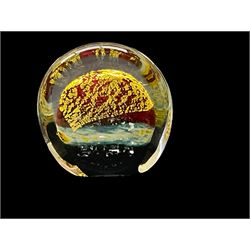 Murano glass cat and figure ina hat, together with tow valletta glass paperweights and bird glass paperweight, cat H20cm 