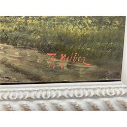 Adolf Kaufmann (AKA R Neiber) (Austrian 1848-1916): Austrian Lake Scene, oil on canvas signed with pseudonym R Neiber 49cm x 70cm