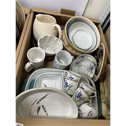 Quantity of Victorian and later ceramics to include Denby, together with ceramic and composite animal figures etc in four boxes