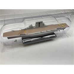 DeAgostini Atlas Editions - HMS Anson, HMS Exeter, HMS Renown, HMS Nelson, HMS Warspite, HMS Hood, Bismark, and USS Saratoga, all boxed; DeAgostini - Gneisenau, Blucher, and Prinz Eugen, packaged; together with ten further DeAgostini battleships, unboxed, and a Gilbow RMS Olympic model, boxed (qty)