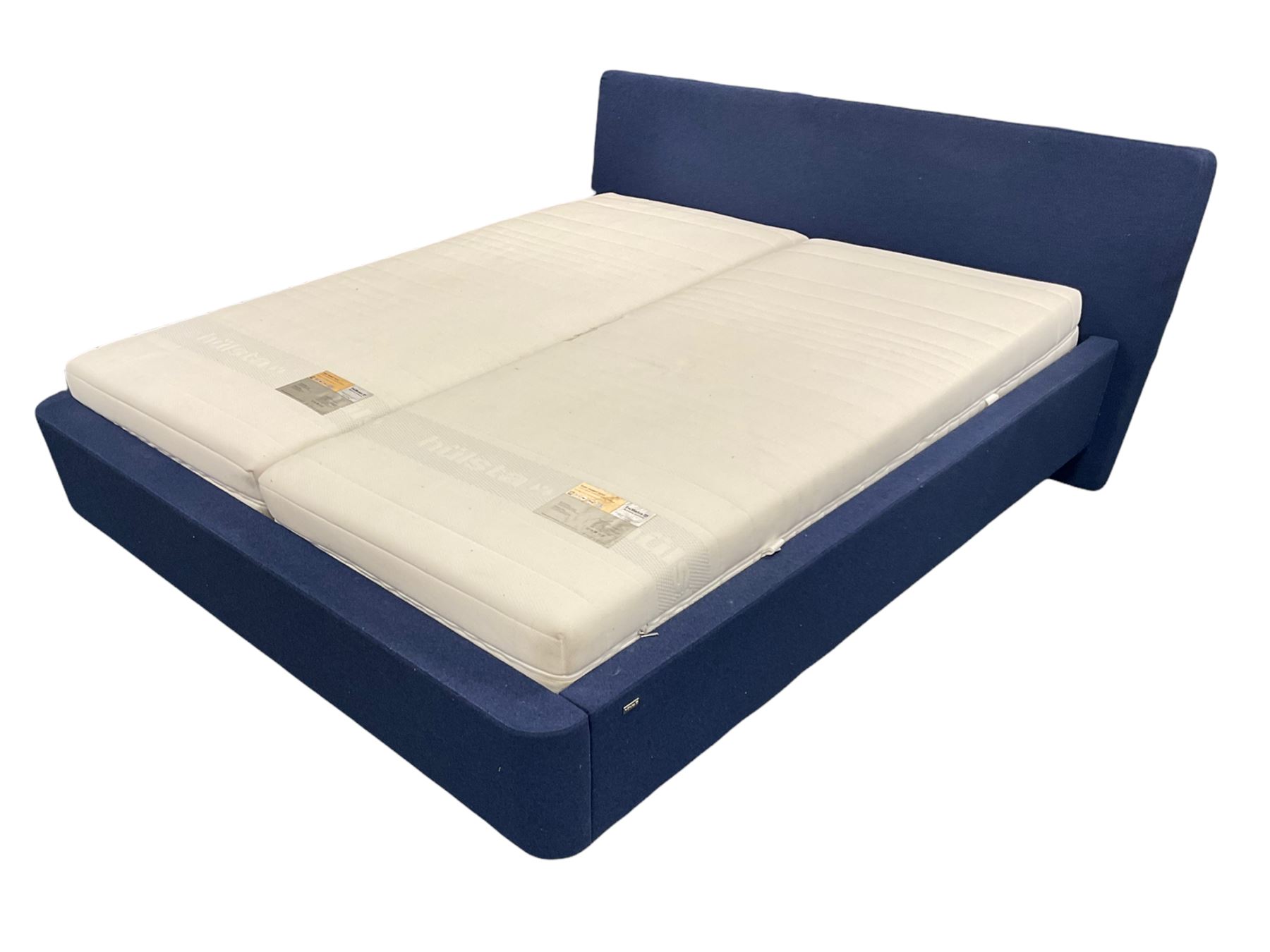 Hulsta Sleeping Systems - Super Kingsize bed upholstered in blue, with two individually tensioned sprung bases and two 3' Top Point 500 single mattresses 