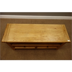  Light oak two tier stand with drawers, W121cm, H55cm, D40cm  