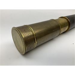 19th century brass and leather single drawer telescope, inscribed Dollond Paris, L95cm fully extended