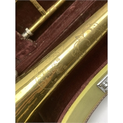 Skylark brass two-piece trombone, in fitted case with mouthpiece