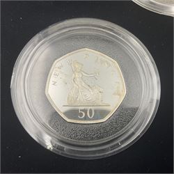 The Royal Mint United Kingdom 2019 'Celebrating 50 Years of the 50p' silver proof piedfort coin set, cased with certificate