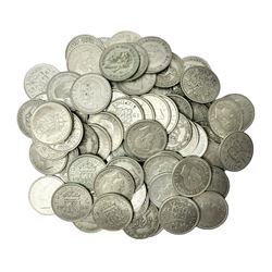 Approximately 240 grams of Great British pre 1947 silver sixpence coins, including King George V 1928, King George VI 1945 etc