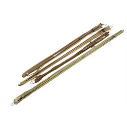 Four vintage split cane fishing rods in cloth bags, to include the Scottie Impregnated JS Sharpe rod and Pezon et Michel Farlow rod (4)