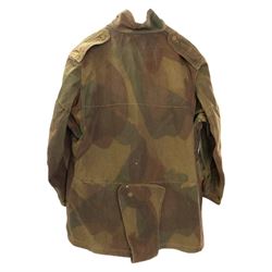WWII British parachute regiment dennison smock with four front pockets, half zip and crutch strap size 3 dated 1944, together with over smock, with two pockets and crutch strap, size 2 dated 1944