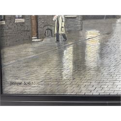 Steven Scholes (Northern British 1952-): 'Road Sweeper - Salford 1962', oil on canvas signed, titled verso 38cm x 48cm