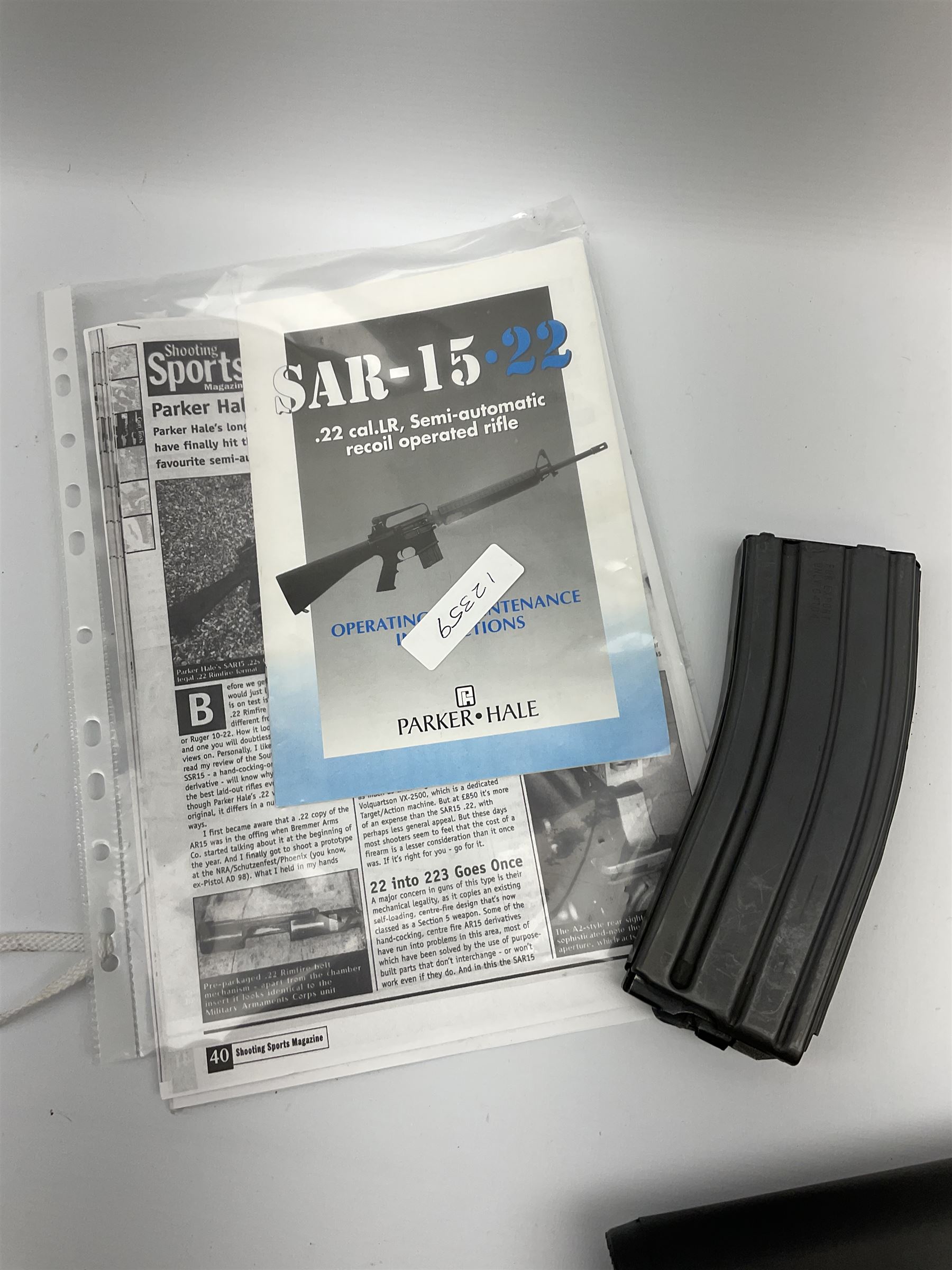 Parker Hale (Bremmer) SAR 15 .22 cal.LR semi-automatic LB000103 rifle with extra magazine and photocopied paperwork, serial no.8448587, L100.5cm overall SECTION 1 FIREARMS CERTIFICATE REQUIRED