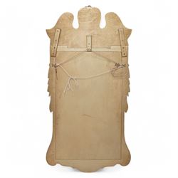 20th-century ornate gilt and mahogany Chippendale style wall mirror, the wooden gilt-edged frame with applied scrollwork with foliate motifs, drape, and tassel decoration 