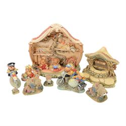 Pendelfin figures and display stands, including The Nursery and Wishing Well displays, tog...