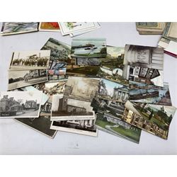 Large quantity of Edwardian and later postcards and paper ephemera, mainly topographical including real photographic street scenes, shop front, traction engine etc