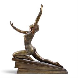 After Demetre Chiparus - Art Deco style bronze, modelled as a female dancer with arms outs...
