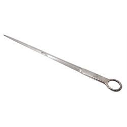 Early Victorian silver meat skewer, of typical tapering form with ring handle, hallmarked Elizabeth Eaton, London 1843, L35cm, approximate weight 4.46 ozt (139 grams)