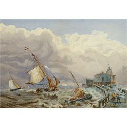 Bert Ellis (British exh.1890-1892): Shipping at the Harbour Mouth, watercolour signed 27cm x 38cm  