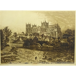 Charles Bird (British 1856-1916): Ripon Cathedral, drypoint etching signed in pencil 48cm x 65cm, and Andrew Watson Turnbull (British 1874-1957): Trinity College Dublin, artist's proof etching with aquatint pub. 1928 signed in pencil with blindstamp 28cm x 39cm (2)
