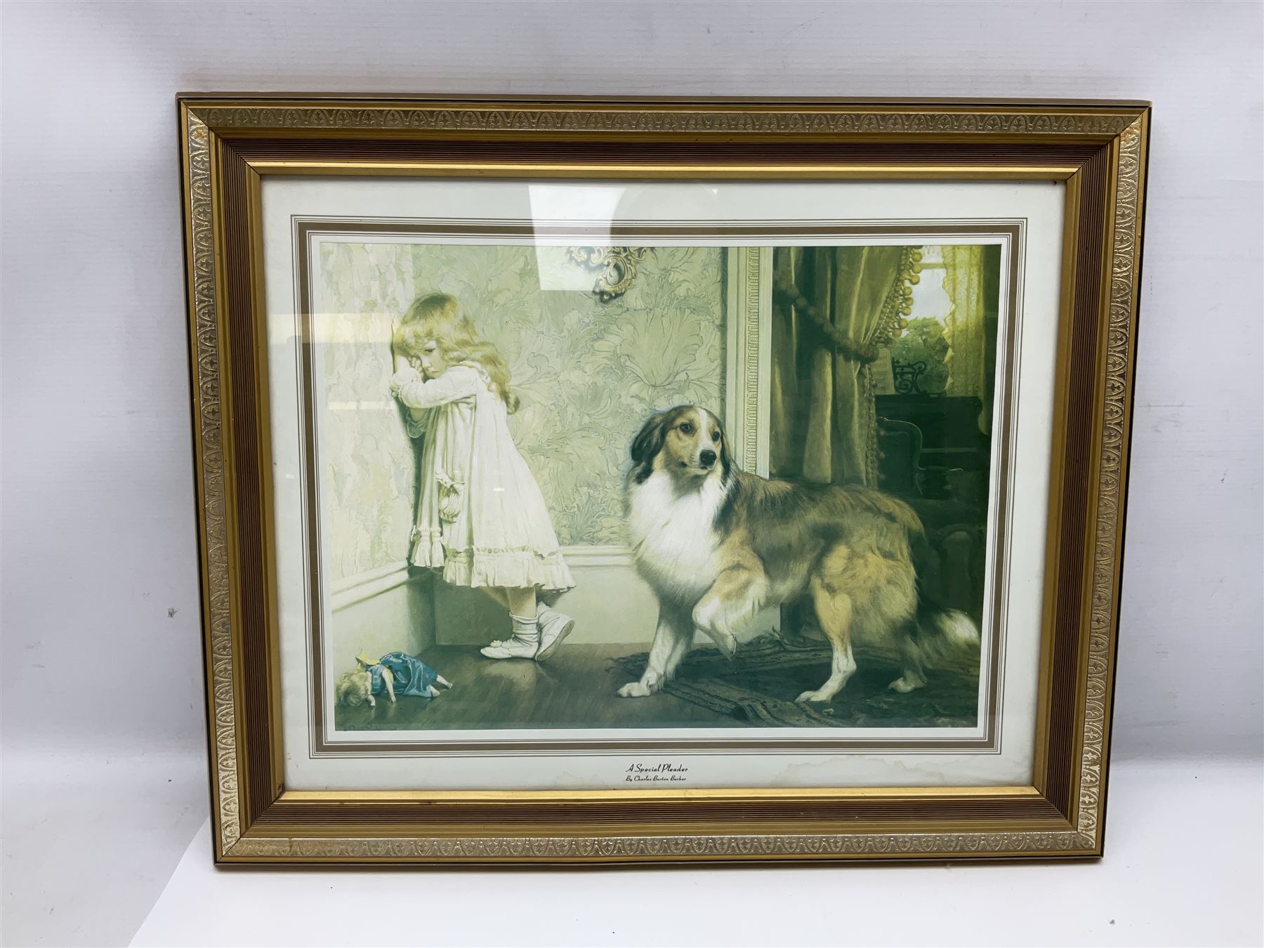 Soapstone table lamp, with carved floral stem, together with three other table lamps, metal candelabra and candlestick, Charles Burton Barber framed print and a Chinese table screen etc 