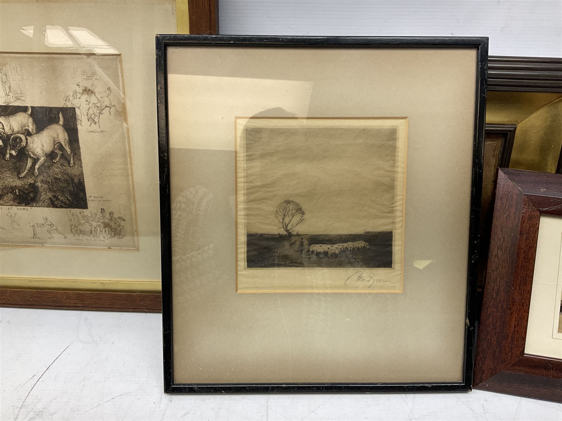 Victorian silhouette; after Josepha Reynolds 'A Bacchante', 19th century print; after John Hoppner pair 19th century colour prints, Frank Paton 'Not at Home', etching signed in pencil, together with etching, engraving and frame (9)