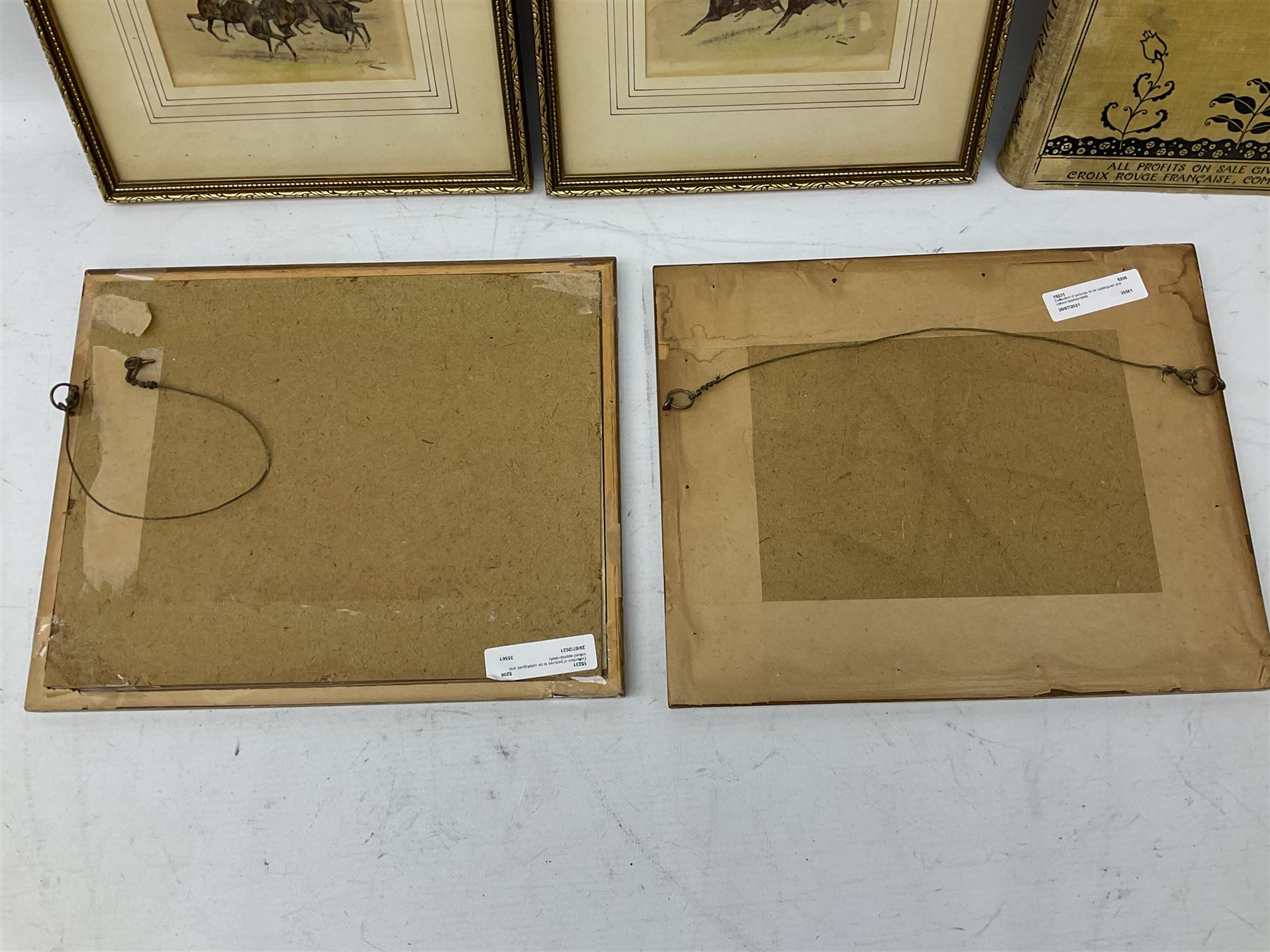 Edmund Dulac's Picture book for the French Red Cross, together with four framed and glazed hand coloured equestrian prints, in one box