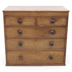 19th century mahogany chest, fitted with two short over three long cock-beaded drawers, turned wooden handles