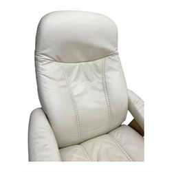 Ekornes Stressless - swivel and reclining armchair upholstered in cream leather, high back and padded armrests, raised on circular base