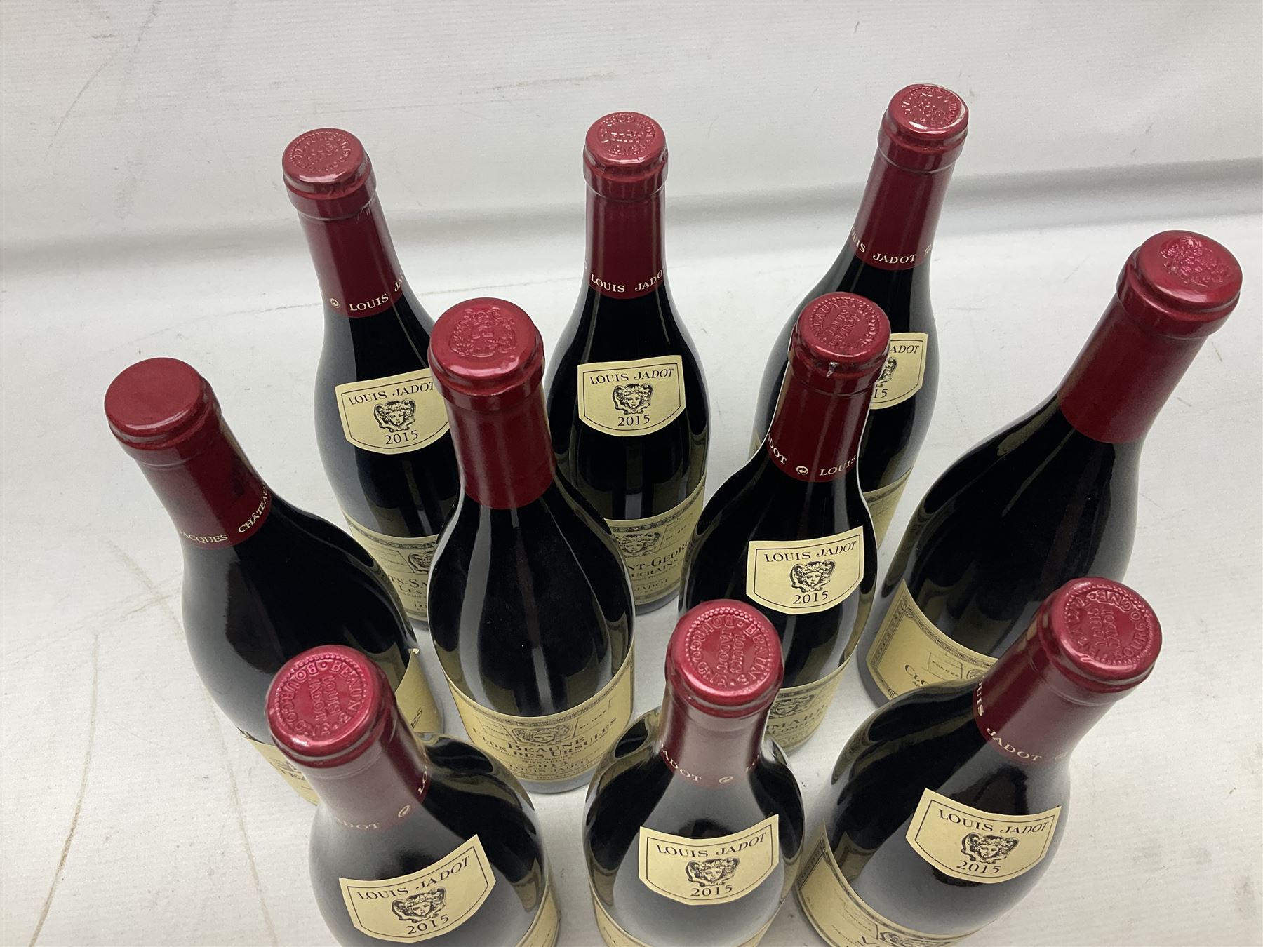 Mixed red wine from Louis Jadot, to include, 2015 Volnay, 2015 Pommard Clos De La Commaraine, 2015 Nuits Saint Georges, etc, various contents and proof, (10)
