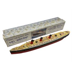 Chad Valley 'Take to Pieces' model of R.M.S. Queen Mary; made up of thirteen removable decks revealing the interior, held together by nuts/bolts to the top deck; boxed with original key chart sheet