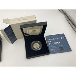 Three The Royal Mint United Kingdom silver proof piedfort fifty pence coins, 2021 'John Logie Baird', 2021 'Charles Babbage' and 2022 'Alan Turing', all cased with certificates
