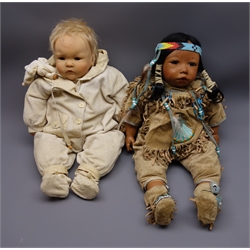  Gotz 'Dribble' baby girl doll by Carin Lossnitzer dressed as a Native American Indian squaw No.463/24 and Gotz baby doll by Didy Jacobsen dressed in Gotz corduroy all-in-one suit, both H57cm (2)  