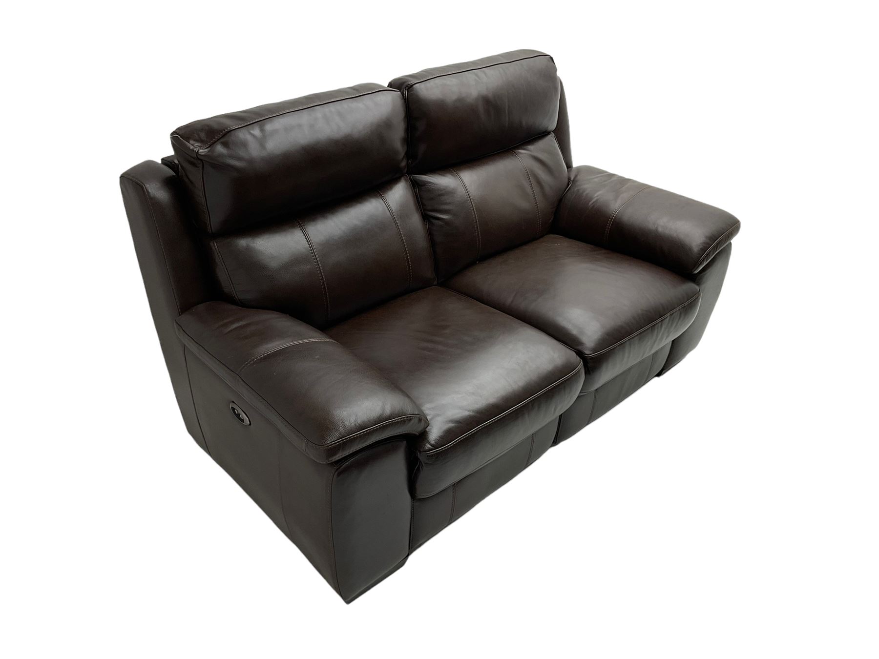DFS - 'Cornell' two seat electric recliner sofa, upholstered in chocolate leather, button controlled with USB 