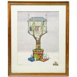 Colin Thompson (British/Australian 1942-): Home in Tree at Christmastime Illustration, ink and watercolour signed 40cm x 30cm Notes: Featured in Thompson's the 'Pictures of Home' book, commissioned by Leeds Permanent Building Society, page 18.