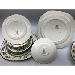 Copeland Spode part tea service decorated in the Chinese Rose pattern, consisting nine cups and eleven saucers, milk jug, open sucrier, twelve dessert plates, and three cake plates