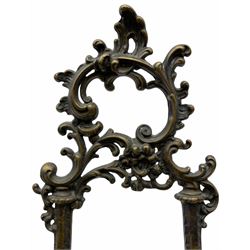 Rococo style brass table easel, cast with C and S scrolls, H55cm