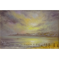  Sandsend and Saltwick Bay, two 20th century oils on canvas signed by David Wilkinson 19cm x 29cm (2)  