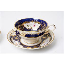Grainger Lee & Co Worcester teacup, together with a collection of cobalt blue cabinet cups and saucers,  including a Royal Doulton hand-painted example by E Percy, and various others 19th century and later, mostly unmarked (7 pairs)