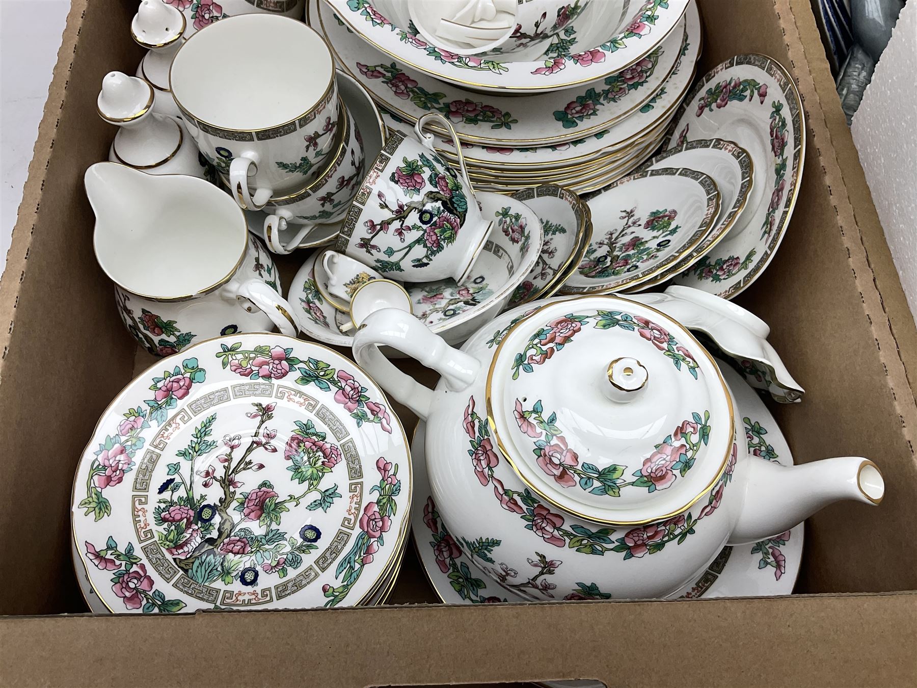 Large quantity of ceramics to include Royal Grafton Indian Tree pattern part tea and dinner service,
Bing & Grondahl bell, Aynsley Gold Orchard, Royal Worcester, Imari style, blue and white vases and plates, Staffordshire style dog, tea wares, boxed The Leonardo Collection 40th anniversary teacups and saucers  set etc
